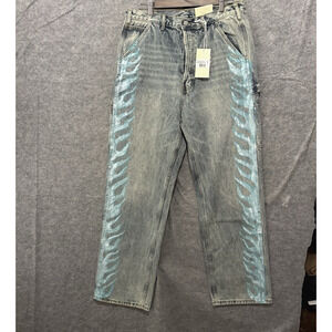 Mnml Carpenter Jeans Mens 32 x 32 Blue Flame Distressed‎ Ultra Baggy NWT
